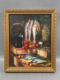 Fish Still Life Painting  - Artist Signed, Barojas