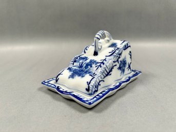 Vintage Flow Blue Covered Cheese Plate