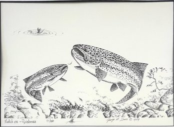 Signed George M. Davis Hatch On Rainbows Fish Print Framed  *Local Pickup Only*