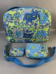 Vera Bradley Carryall With Matching Makeup Bag And Wallet.
