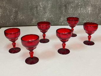 SET OF 6 Vintage Ruby Red Glass Goblets Aperitif