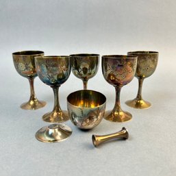 6 Sterling Cordial Stemmed Cups - One Not Intact