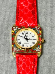 Roje Enameled Case Watch With Red Band