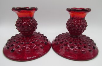 Vintage Fenton Ruby Red Hobnail Candleholders **GLOWER**  *local Pick Up Only**