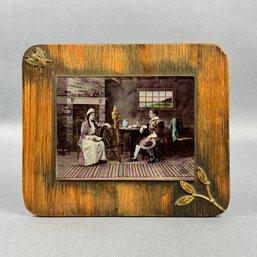 Antique Hand Colored Photo Attached To Frame
