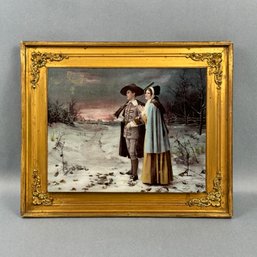 Antique Litho On Glass In Gold Frame