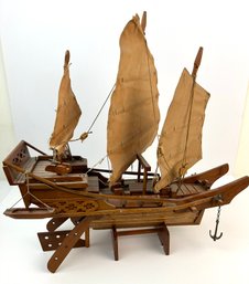 Handcrafted Vintage Chinese Junk Ship In Solid Teak