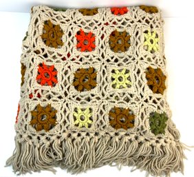 Afghan Hand Crochet Floral Autumn Color Throw  Blanket