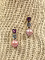 Sterling Silver, Gem Stone & Pearl Drop Earrings