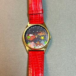 Holiday Santa And Star Movement Watch With Red Band