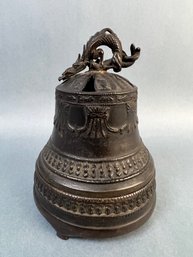 Vintage Bronze Dragon On Bell Incense Burner.