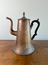 Antique Copper Coffee Pot With Wood Handle