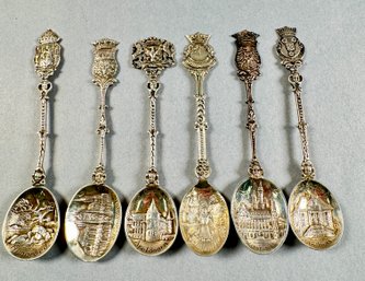 830 Silver Dutch Souvenir Spoons - 6 Spoons With Various Motifs