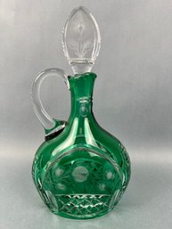 Green And Clear Cut Glass Decanter.