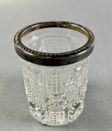Small Crystal Glass Rimmed In Silver Plate