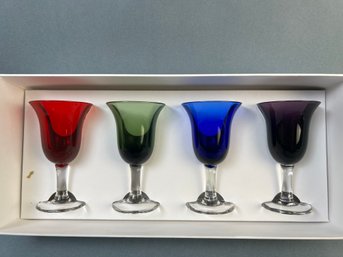 Set Of 4 Vintage Multi Color Cordial Glasses.