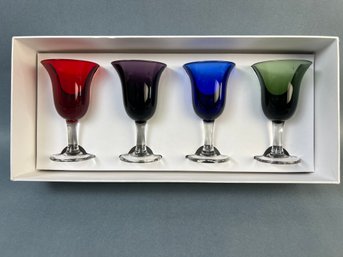 Set Of 4 Multicolor Cordial Glasses.
