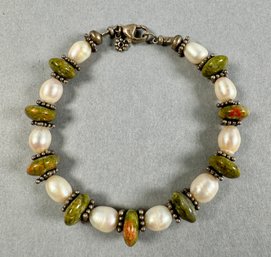 Cultured Pearls And Green Stone Bracelet