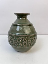 Heavy Green Celadon Vase From Thailand.