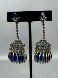 Blue Stone Chandelier Clip Earrings