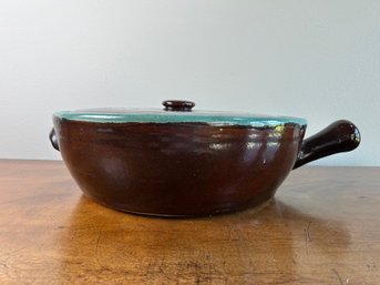 Antique Stoneware Pottery Bowl Covered Brown Turquoise -possible Red Wing