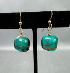 1/20 Gold Filled Iridescent Blue Stone Pierced Earrings