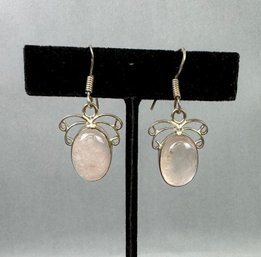 Silver Pierced Earrings With Pink Stones