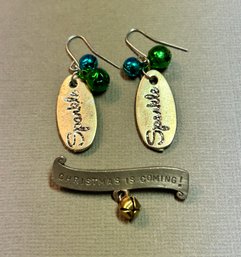 Holiday Pin And Sparkle Earrings