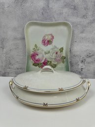 Homer Laughlin Oval Casserole And Bavarian Hand Panted Tray