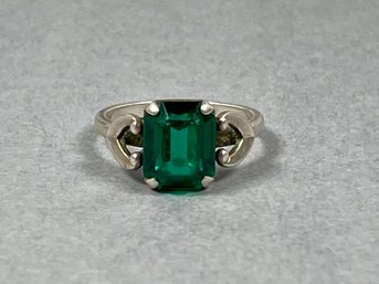 Sterling Silver Ring With Emerald Cut Green Center Stone