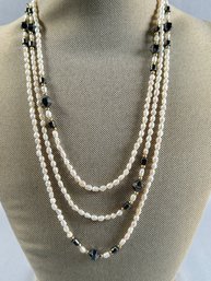 Freshwater Pearl Necklace With Metal Beads