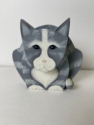 Hand Painted Wooden Cat Figurine