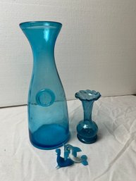 Lot Of 3 Turquoise Glass Items