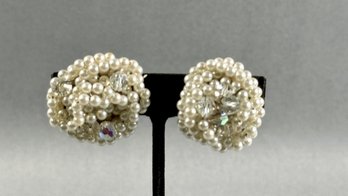 Faux Pearl And Crystal Clip On Earrings