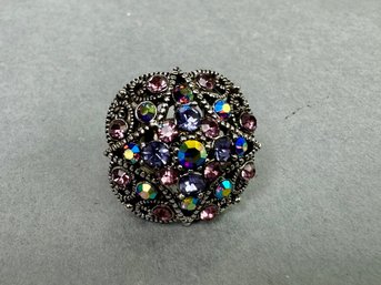 Colorful Rhinestone Ring - Adjustable 7.5 Inch