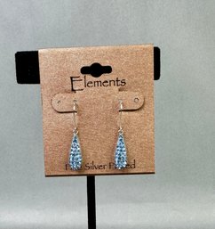 Fine Silver Plated Pierced Earrings With Blue Rhinestones