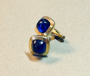Vintage Gold Tone And Blue Accent Cufflinks