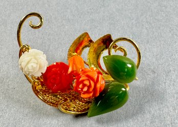 Gold Tone Brooch With Flower Motif