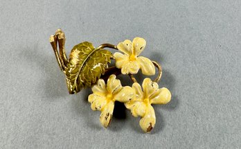 Gold Tone Brooch With Yellow Flowers