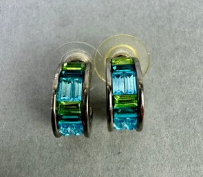 Givenchy Blue & Green Stone Cuff Pierced Earrings