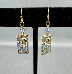 Memory Board Gold & Blue Pierced Earrings