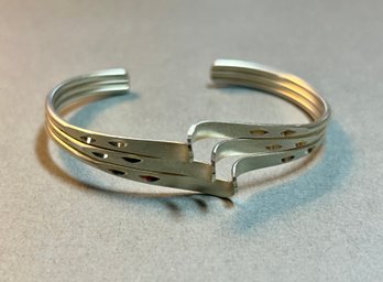 Sterling Silver Twist With Diamond Cut Accent Cuff Bracelet