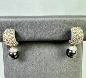 Sterling Silver Cuff Pierced Earrings With Rhinestones