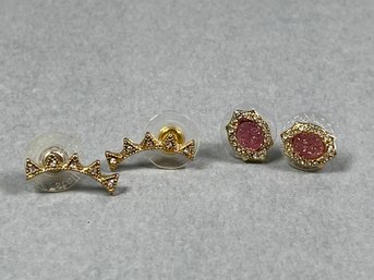 Two Pair Of Small Rhinestone Stud Earrings