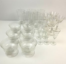 Vintage Etched Bowl And Drinking Glass Set *Local Pick Up Only*