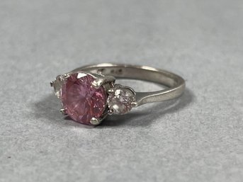 Sterling Silver Ring With Crystal And Pink Accent Stones