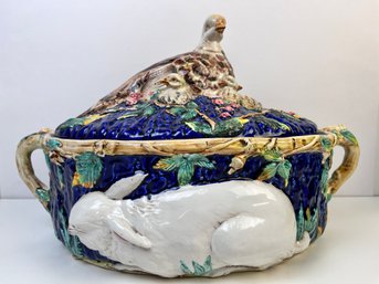 Majolica Tureen With Rabbits And Birds.  *Local Pickup Only*