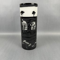 Black And White Relief Glass Design On Vase -12.5 Tall