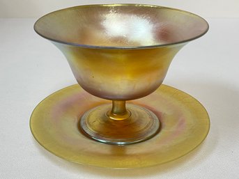 L .C. TIFFANY & CO. FAVRILLE GLASS GOBLET CUP AND SAUCER