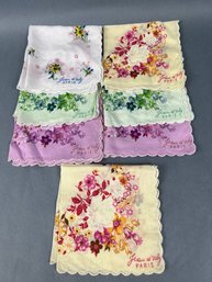 Lot Of 7 Paris Flowered Handkerchiefs.